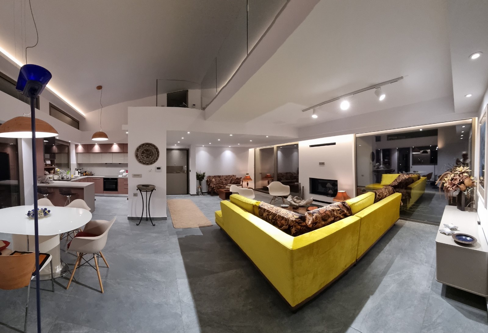 Living room with yellow sofa — GES Constructions project