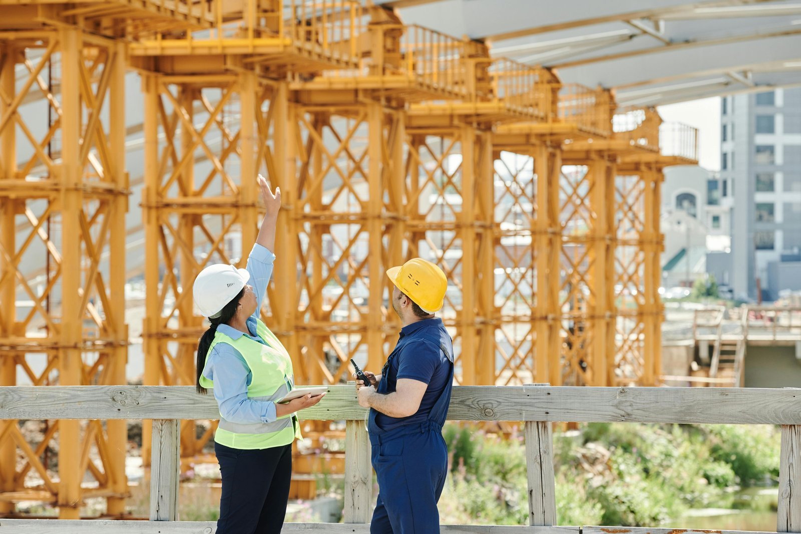 Public infrastructure construction site with workers